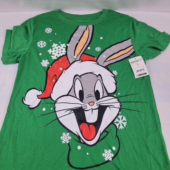 Looney Tunes Bugs Bunny Christmas Print Snowflakes Graphic T-Shirt - Picture 7 of 13